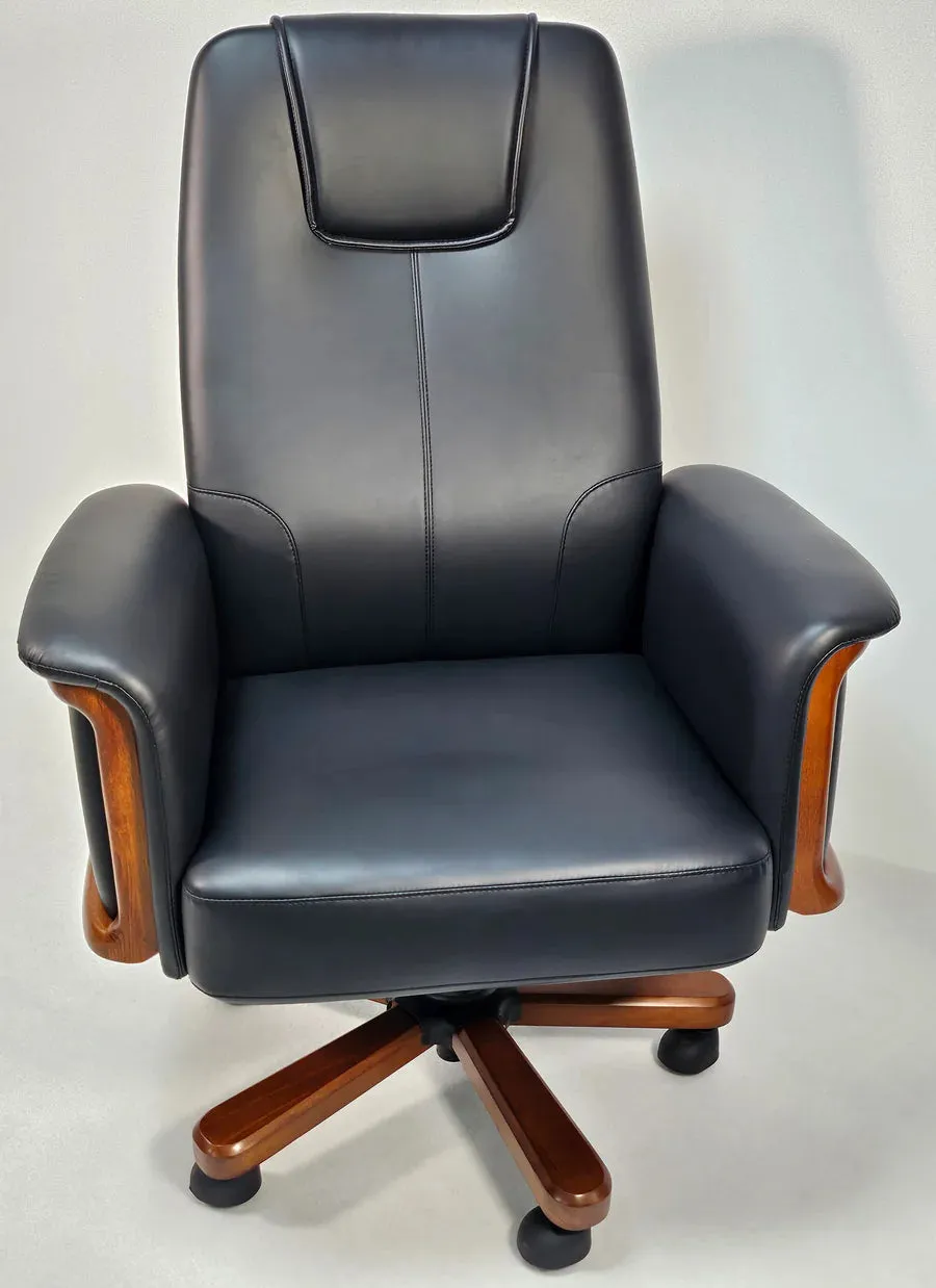 Director Chair for office Traditional High-Back Premium Leatherette with Adjustable Height and Wooden Base and Wooden Polish