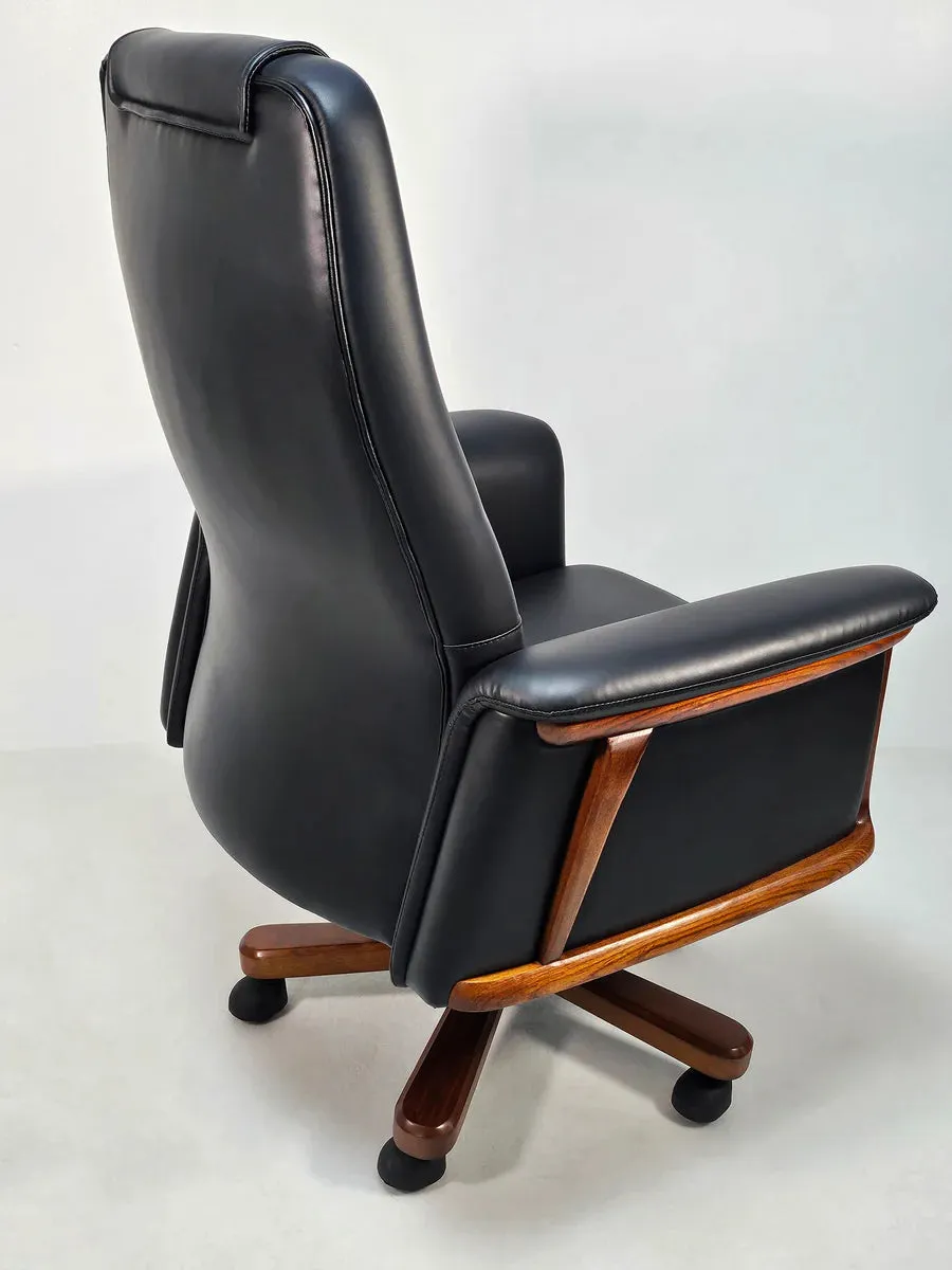 Director Chair for office Traditional High-Back Premium Leatherette with Adjustable Height and Wooden Base and Wooden Polish