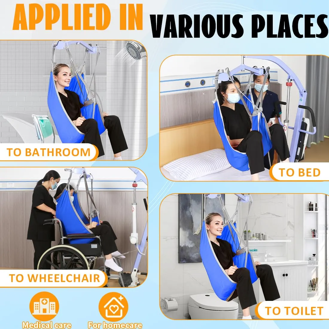 Divided Leg Patient Lift Sling for Elderly/Bariatric Transfer, Shower, Bath and Toileting,with 1pc Laundry Bag (Blue, Medium)