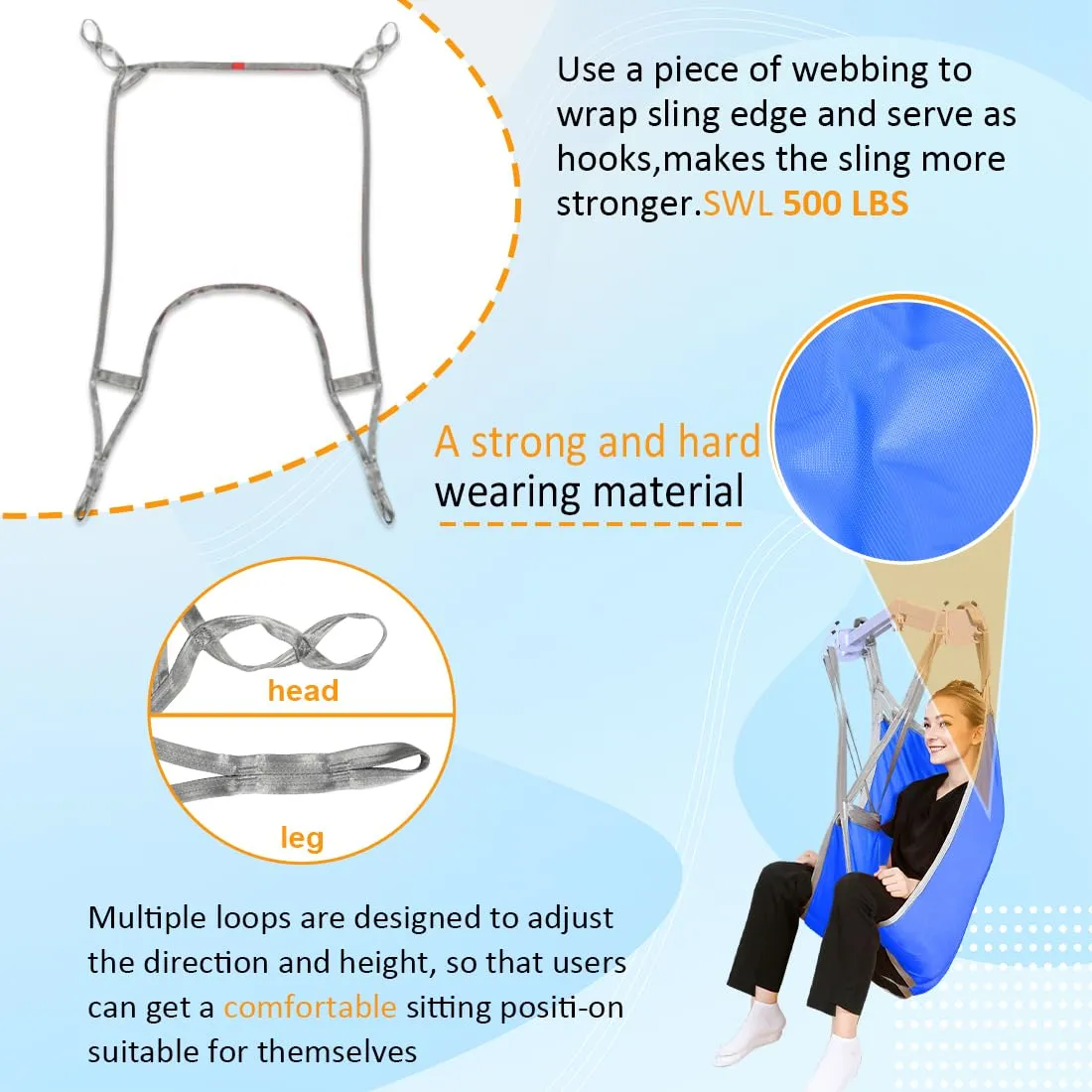 Divided Leg Patient Lift Sling for Elderly/Bariatric Transfer, Shower, Bath and Toileting,with 1pc Laundry Bag (Blue, Medium)
