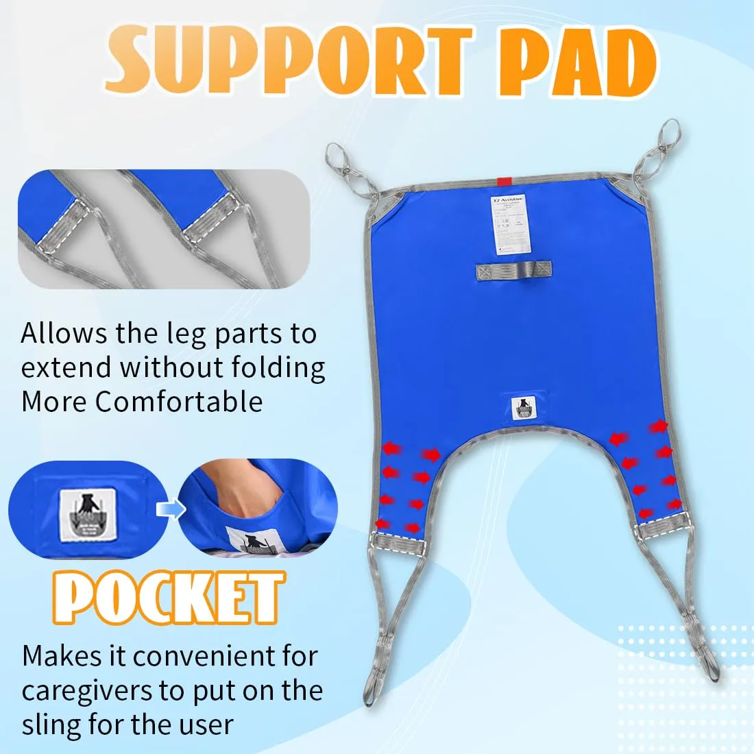 Divided Leg Patient Lift Sling for Elderly/Bariatric Transfer, Shower, Bath and Toileting,with 1pc Laundry Bag (Blue, Medium)