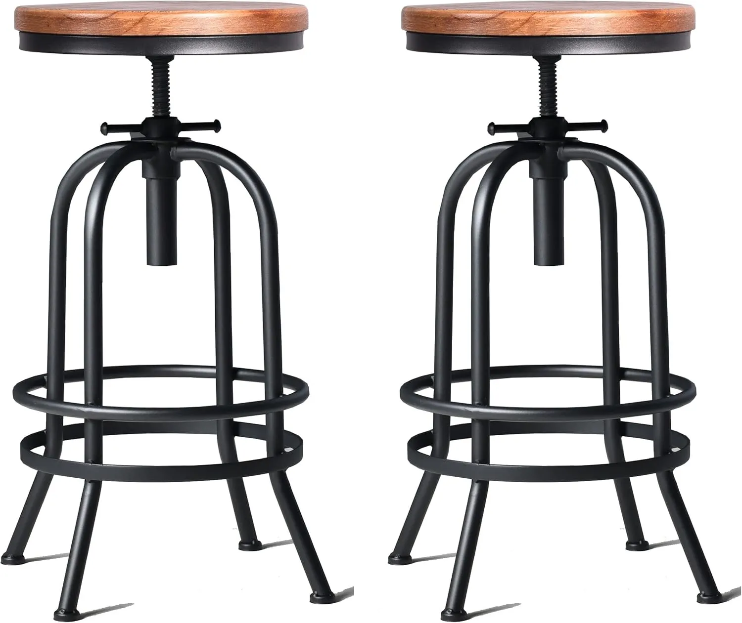 Diwhy Industrial Bar Stool-26-32 Inch Adjustable Swivel Metal Wood Seat Stool Bar Height Bar Stool with Footrest-for Kitchen, Dining Side Chair, Pub, Bistro, Set of 2, Black
