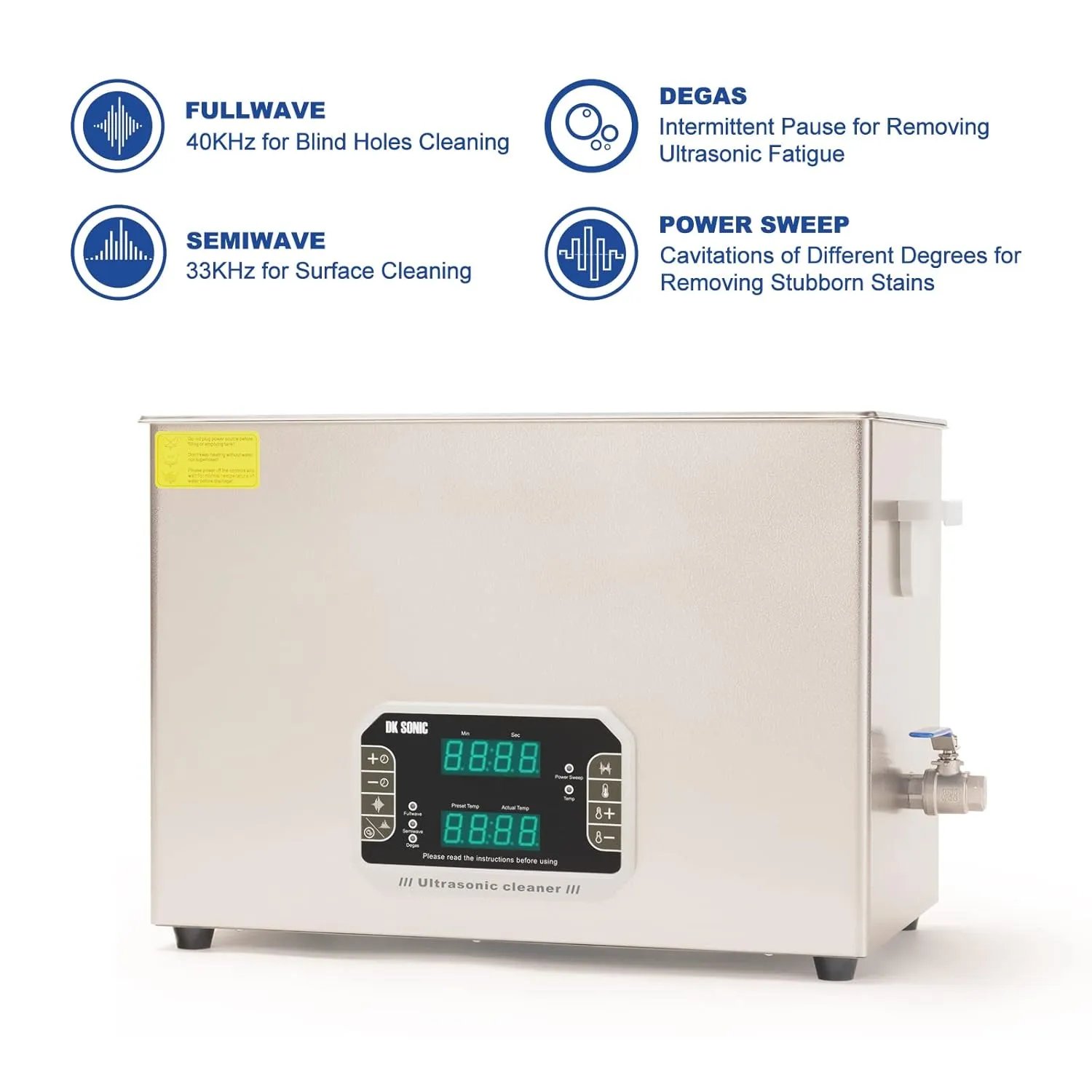 DK SONIC Touch Ultrasonic Cleaner with Heater,Digital Timer and Basket Multiple Cleaning Mode for Lab Tools, Metal Parts, Carburetor, Auto Parts, Engine Parts, etc (30L, 110V)