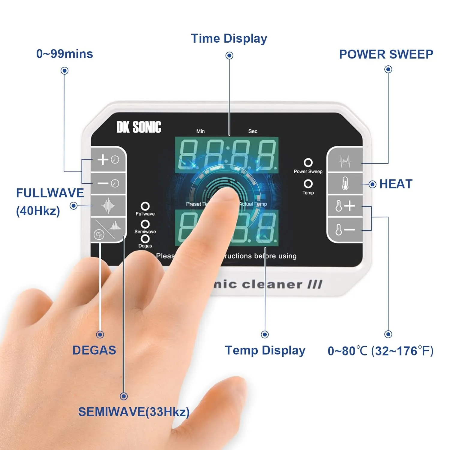 DK SONIC Touch Ultrasonic Cleaner with Heater,Digital Timer and Basket Multiple Cleaning Mode for Lab Tools, Metal Parts, Carburetor, Auto Parts, Engine Parts, etc (30L, 110V)
