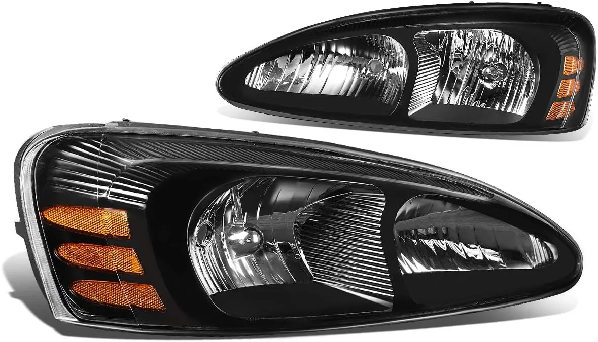 DNA Motoring HL-OH-PGPR04-BK-AM Black Housing Amber Corner Headlights Replacement Compatible with 04-08 Pontiac Grand Prix
