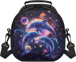 Dolphin Lunch Bags for Kids Back to School Insulated Leakproof Lunch Box Cooler Planet Space Lunchbox Food Containers Soft Meal Prep Container with Adjustable Shoulder Strap