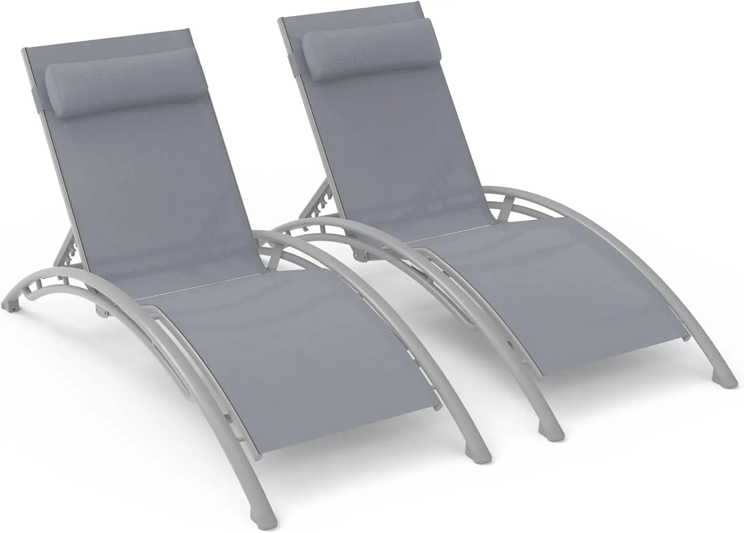 Domi Outdoor Chaise Lounge Set of 2 Patio Recliner Chairs with Adjustable Backrest and Removable Pillow for Indoor&Outdoor Beach Pool Sunbathing Lawn Gray