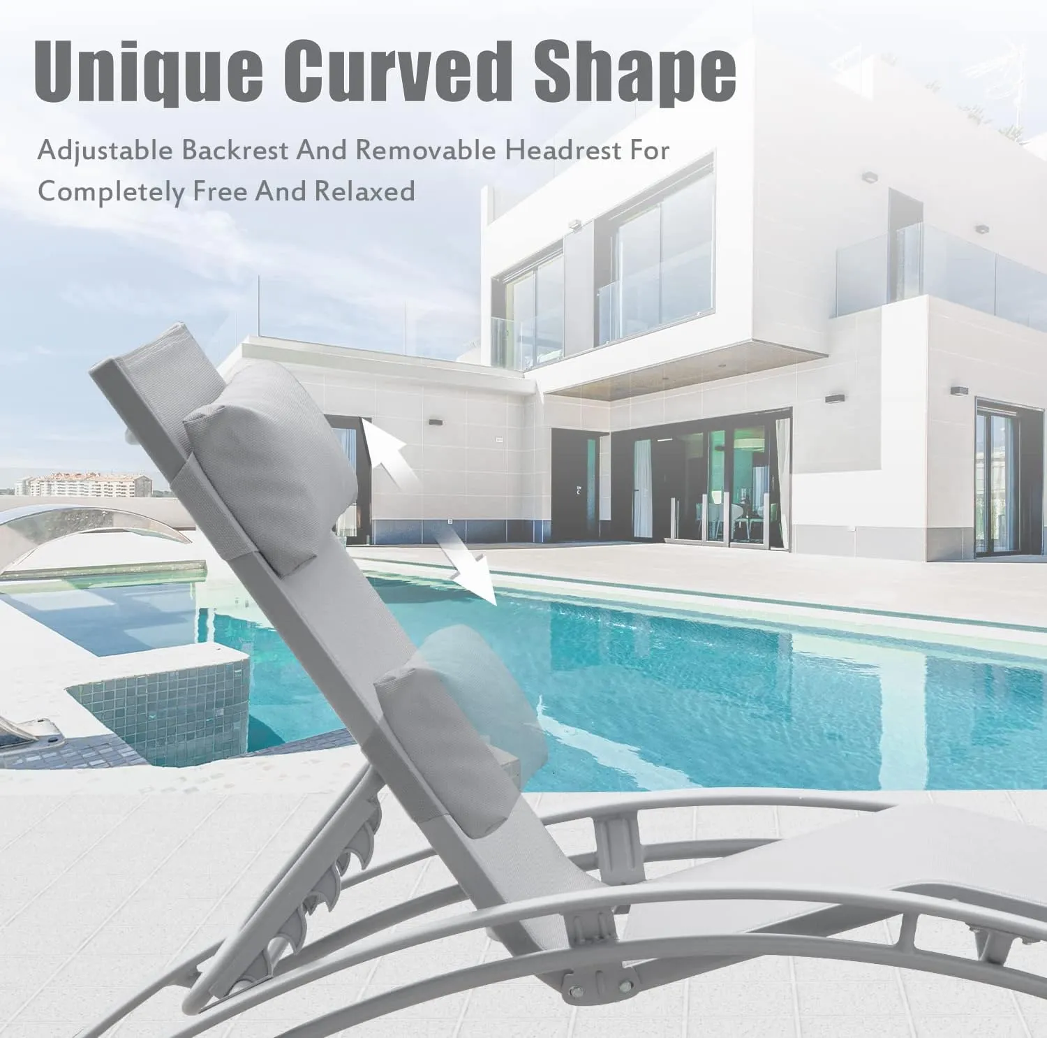 Domi Outdoor Chaise Lounge Set of 2 Patio Recliner Chairs with Adjustable Backrest and Removable Pillow for Indoor&Outdoor Beach Pool Sunbathing Lawn Gray