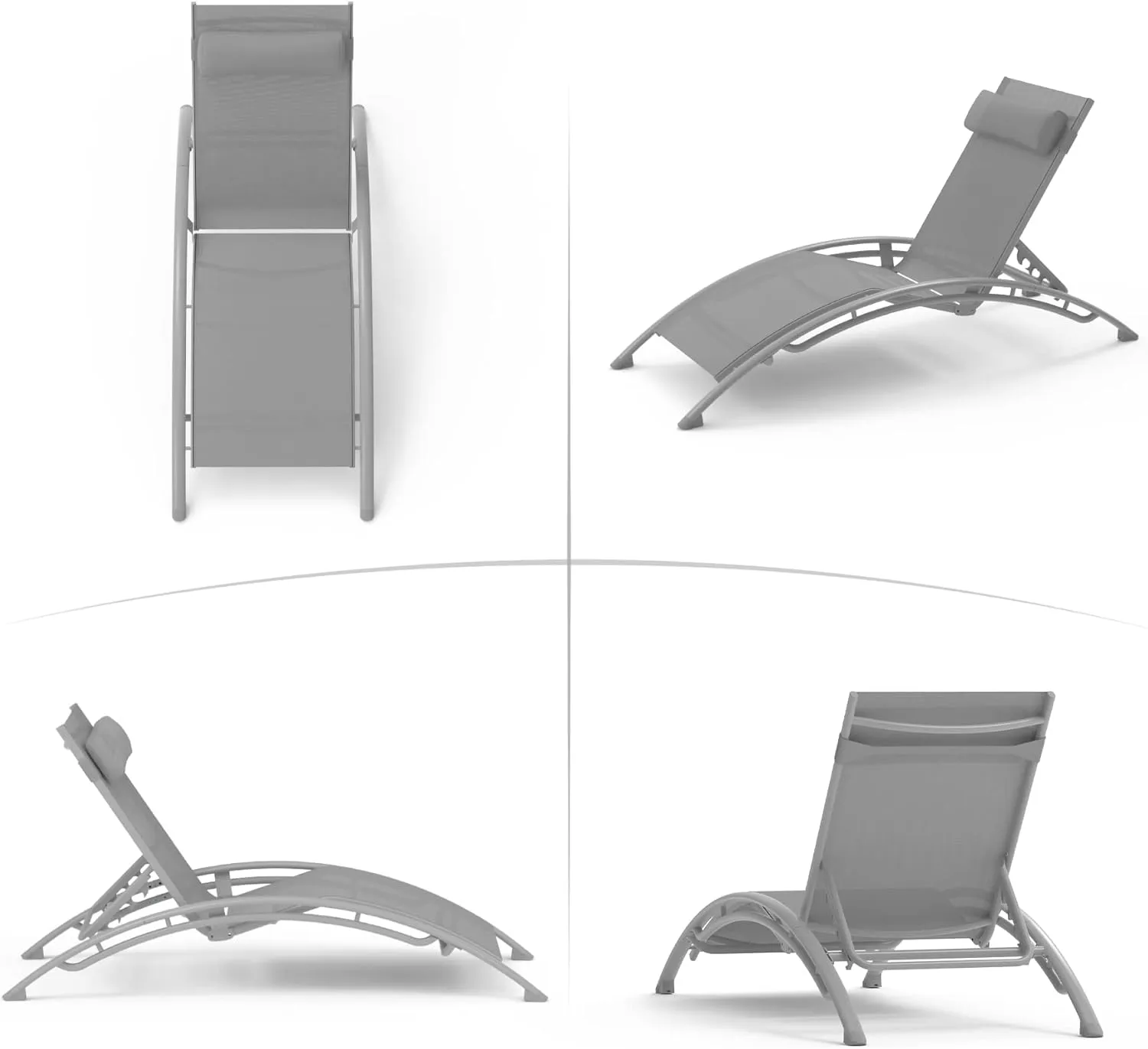 Domi Outdoor Chaise Lounge Set of 2 Patio Recliner Chairs with Adjustable Backrest and Removable Pillow for Indoor&Outdoor Beach Pool Sunbathing Lawn Gray