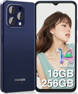 DOOGEE N55 Pro Android Phone, Unlocked Phone with 16GB RAM 256GB ROM, 6.56" HD  90Hz IPS Waterdrop Screen, Octa Core, 5150mAh, Dual SIM Android 14 Smartphone, Face Unlock,Dark Blue