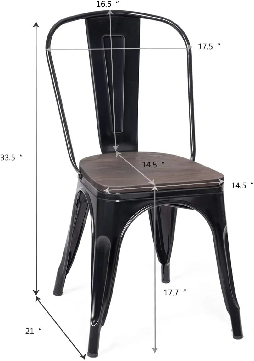 DORTALA Dining Chairs Set of 4, Metal Stackable Dining Chairs w/Wood Seat and Rubber Protectors, Kitchen Side Chair for Kitchen, Black