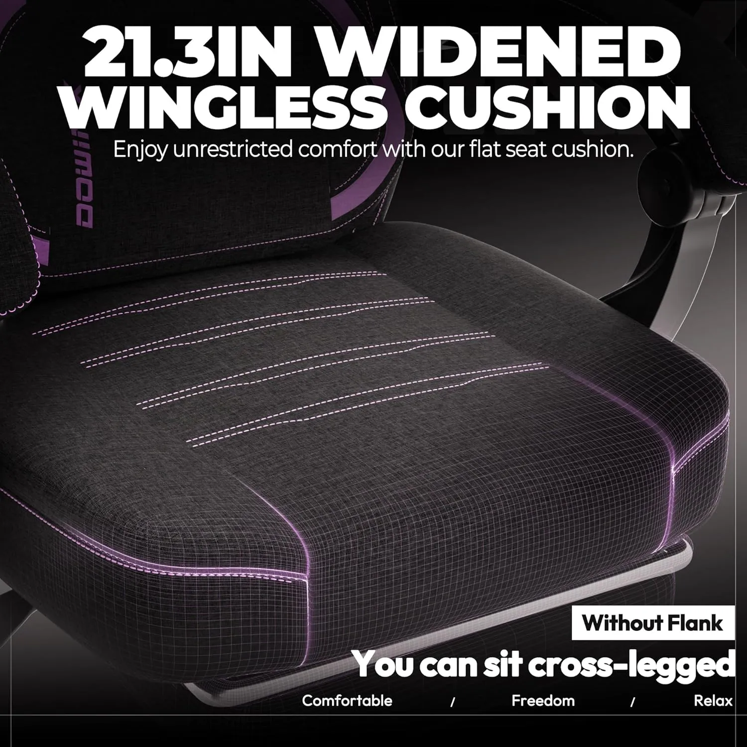 Dowinx Fabric Gaming Chair with Footrest, Big and Tall Ergonomic Gamer Chair with Lumbar Support, Wide Back Computer Chair for Heavy People, Purple