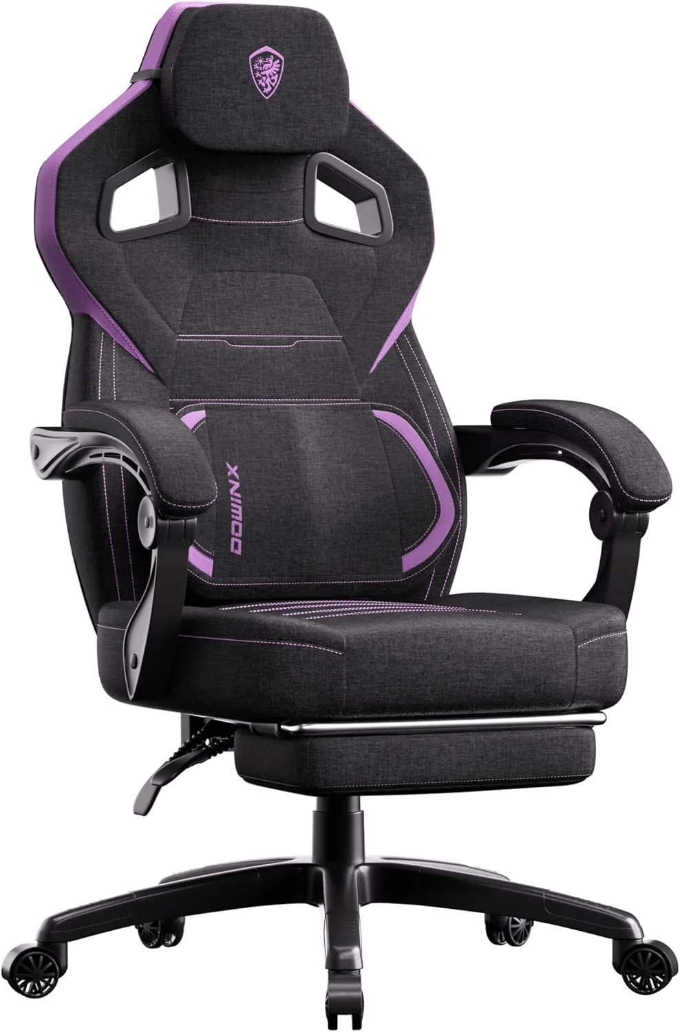 Dowinx Fabric Gaming Chair with Footrest, Big and Tall Ergonomic Gamer Chair with Lumbar Support, Wide Back Computer Chair for Heavy People, Purple