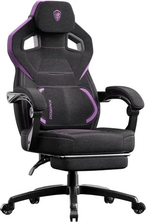 Dowinx Fabric Gaming Chair with Footrest, Big and Tall Ergonomic Gamer Chair with Lumbar Support, Wide Back Computer Chair for Heavy People, Purple