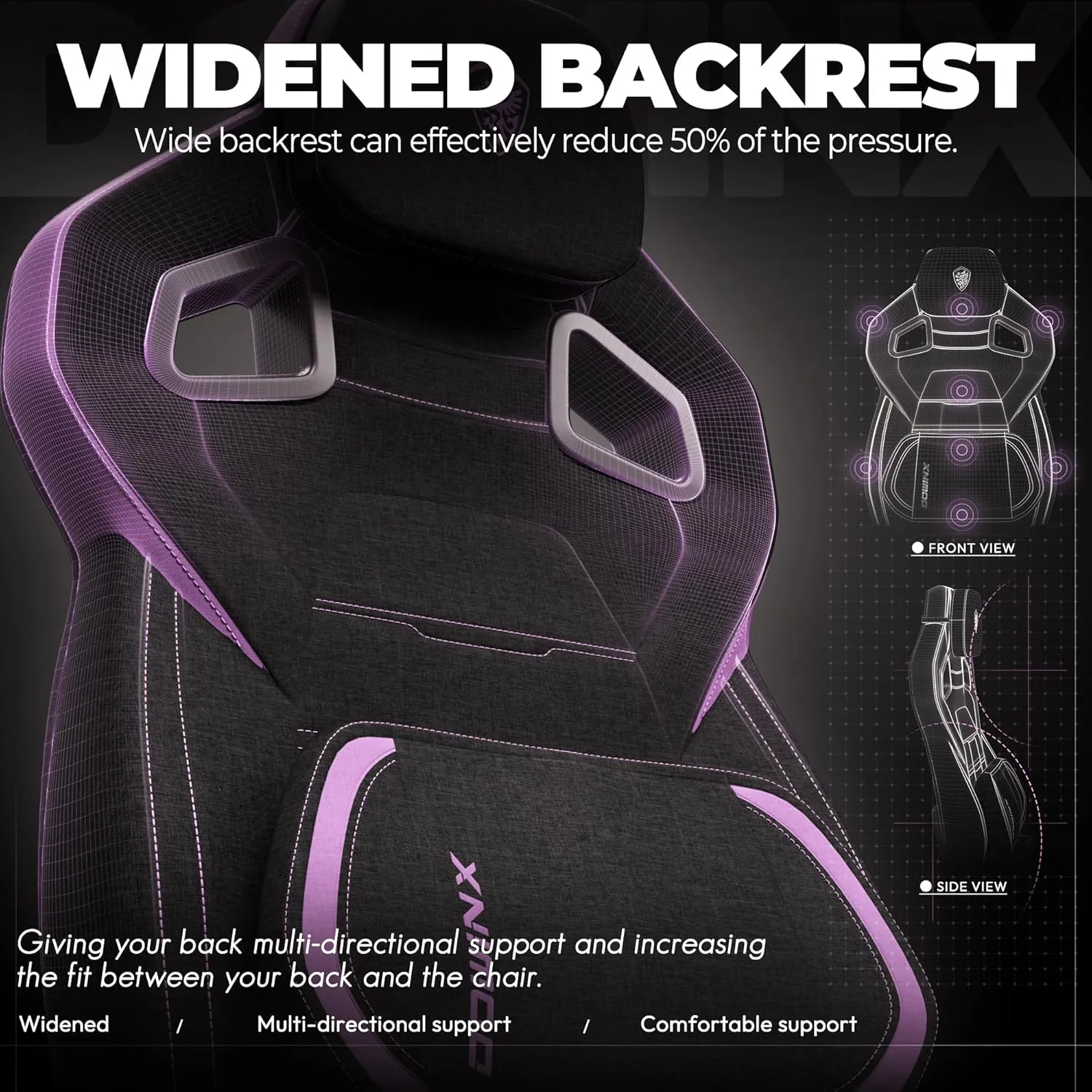 Dowinx Fabric Gaming Chair with Footrest, Big and Tall Ergonomic Gamer Chair with Lumbar Support, Wide Back Computer Chair for Heavy People, Purple