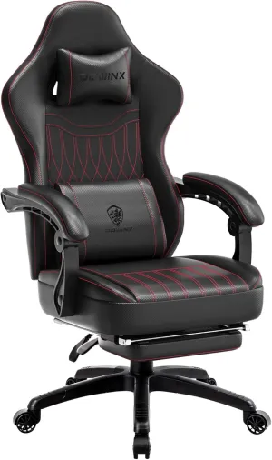Dowinx Gaming Chair Breathable PU Leather Gamer Chair with Pocket Spring Cushion, Ergonomic Computer Chair with Massage Lumbar Support,Adjustable Swivel Task Chair with Footrest(Black)