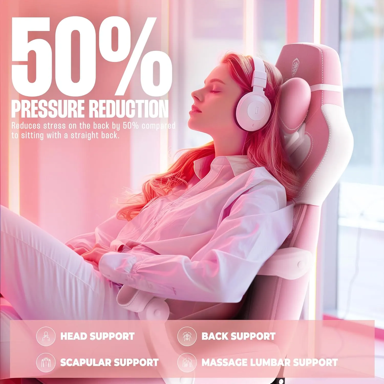 Dowinx Gaming Chair with Footrest, Big and Tall Gaming Chair for Heavy People, Computer/PC Gamer Chair for Adult with Massage (Pink)
