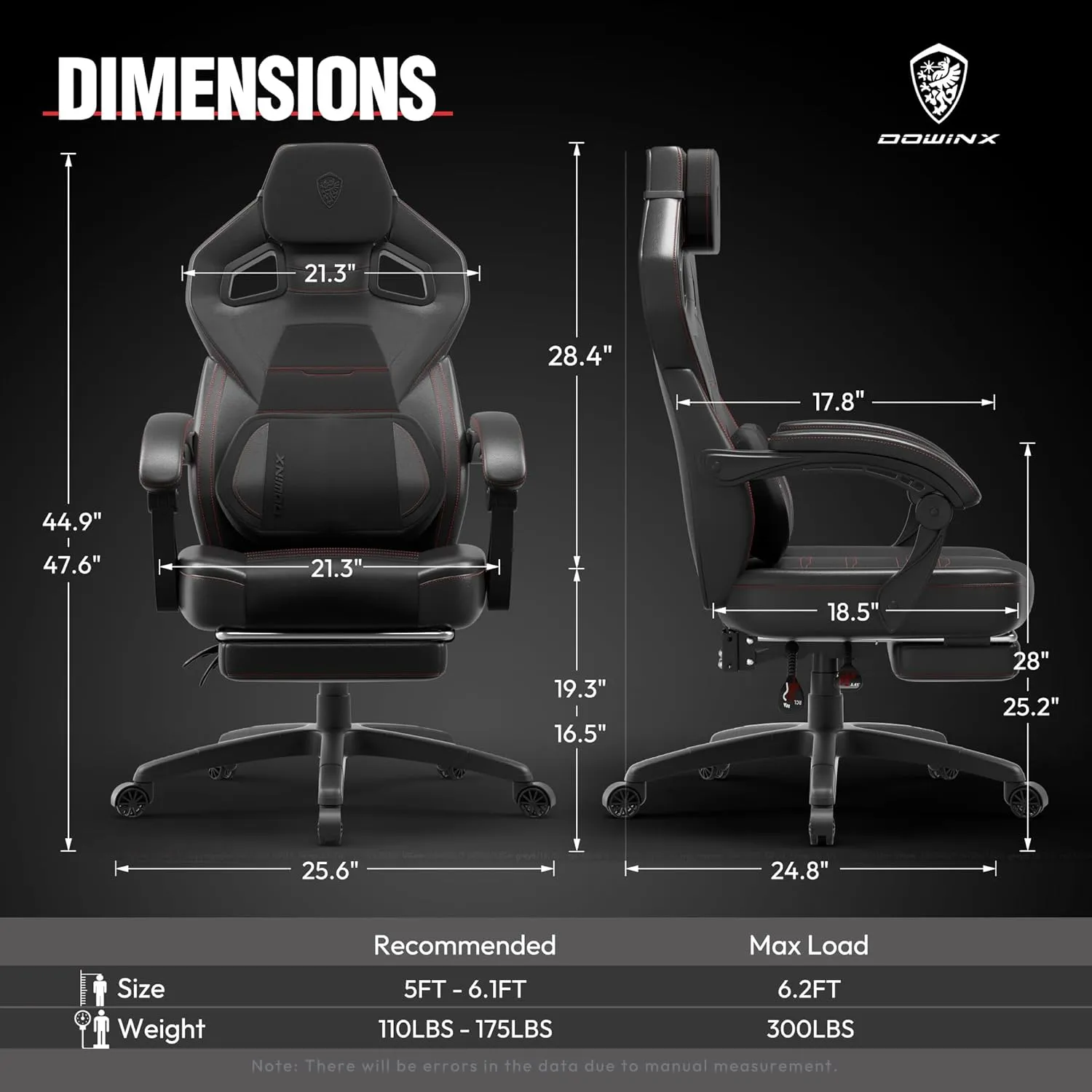 Dowinx Gaming Chair with Footrest, Big and Tall Gaming Chair for Heavy People, Gamer Chair for Adult with Massage, Ergonomic Gaming Chair with headrest, Computer Game Chair for 200lbs, Black