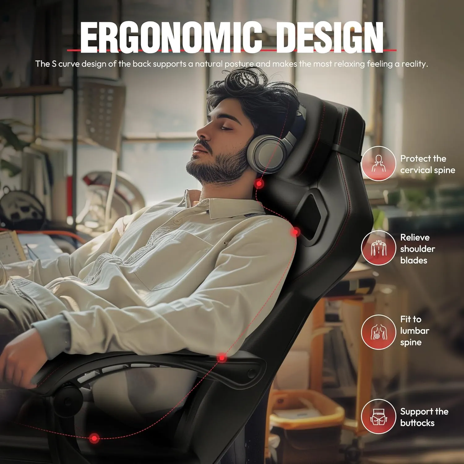Dowinx Gaming Chair with Footrest, Big and Tall Gaming Chair for Heavy People, Gamer Chair for Adult with Massage, Ergonomic Gaming Chair with headrest, Computer Game Chair for 200lbs, Black