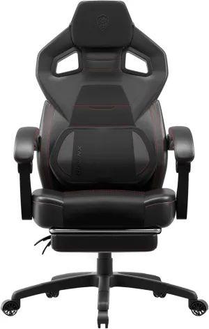 Dowinx Gaming Chair with Footrest, Big and Tall Gaming Chair for Heavy People, Gamer Chair for Adult with Massage, Ergonomic Gaming Chair with headrest, Computer Game Chair for 200lbs, Black