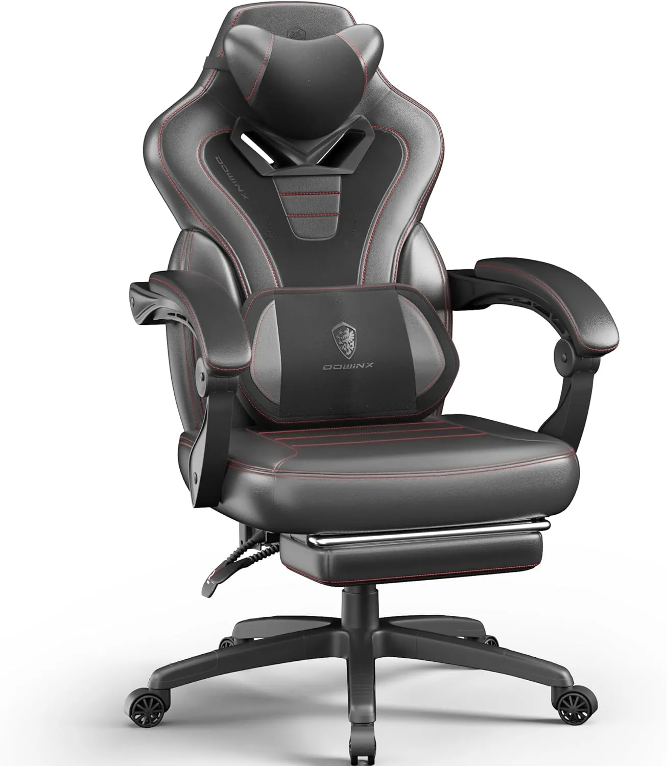 Dowinx Gaming Chair with Footrest, Game Chair for Heavy People, Gamer Chair for Adult with Massage, Computer Gaming Chair with PU, PC Game Chairs for 200lbs (Black)