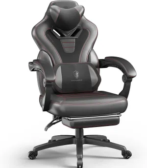Dowinx Gaming Chair with Footrest, Game Chair for Heavy People, Gamer Chair for Adult with Massage, Computer Gaming Chair with PU, PC Game Chairs for 200lbs (Black)