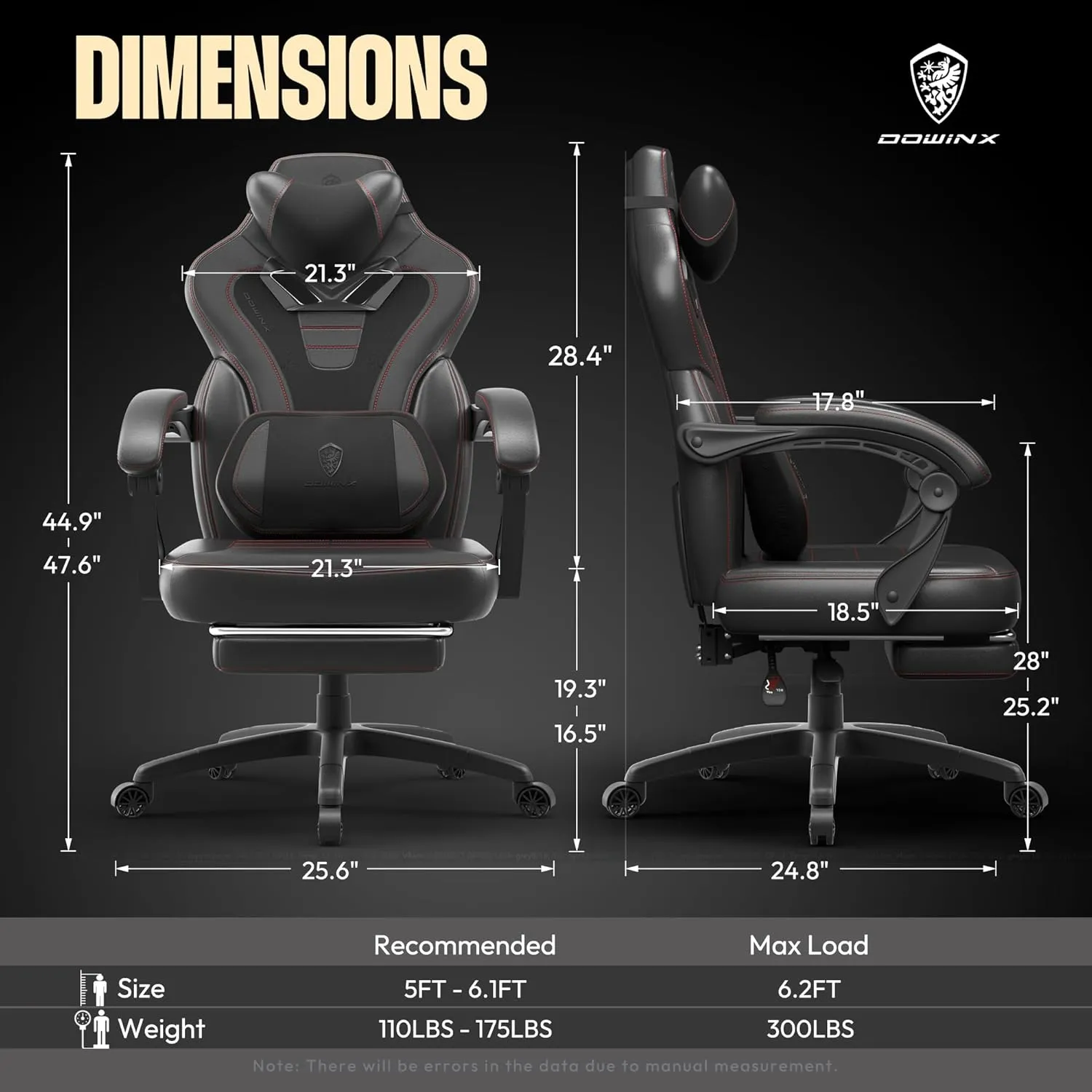 Dowinx Gaming Chair with Footrest, Game Chair for Heavy People, Gamer Chair for Adult with Massage, Computer Gaming Chair with PU, PC Game Chairs for 200lbs (Black)
