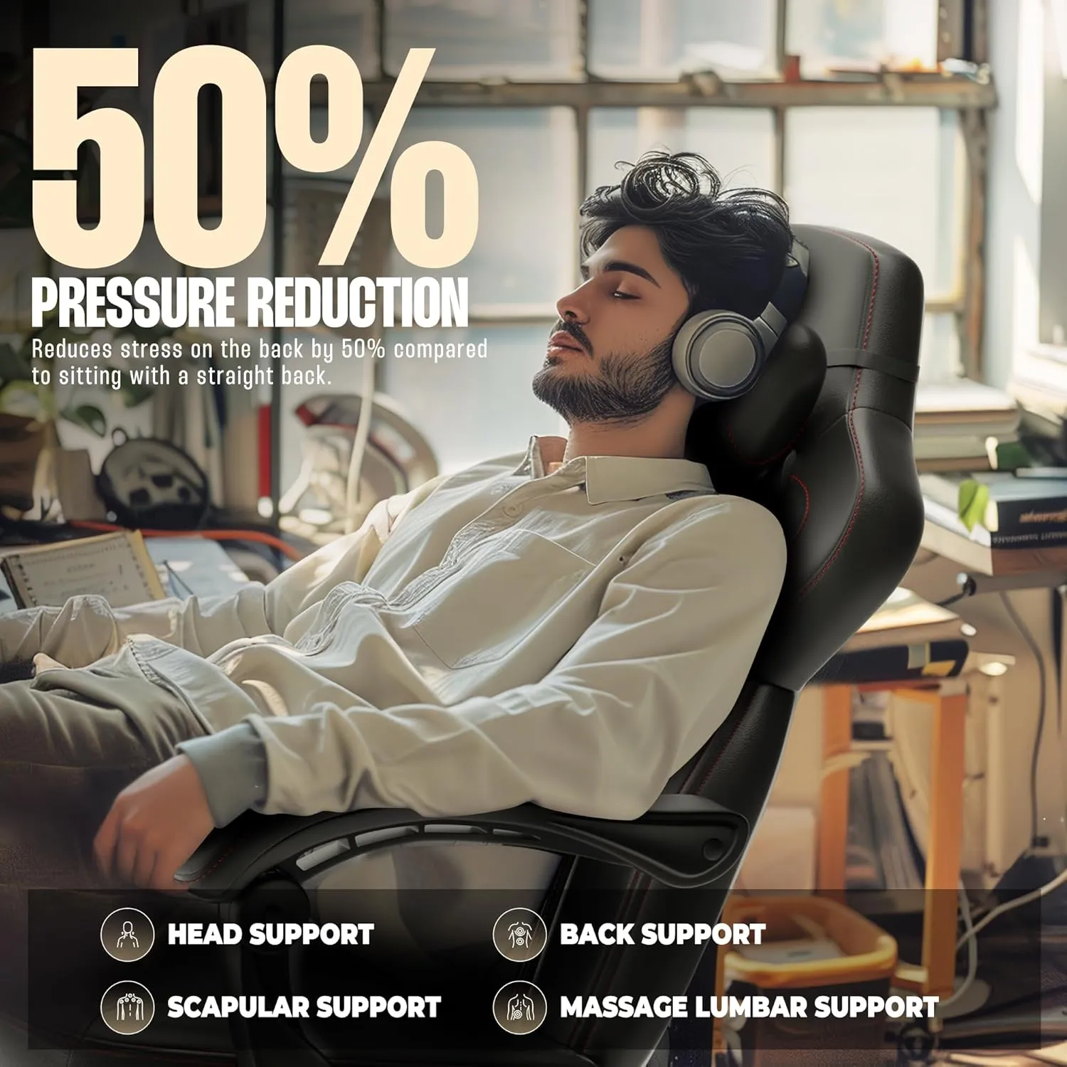 Dowinx Gaming Chair with Footrest, Game Chair for Heavy People, Gamer Chair for Adult with Massage, Computer Gaming Chair with PU, PC Game Chairs for 200lbs (Black)