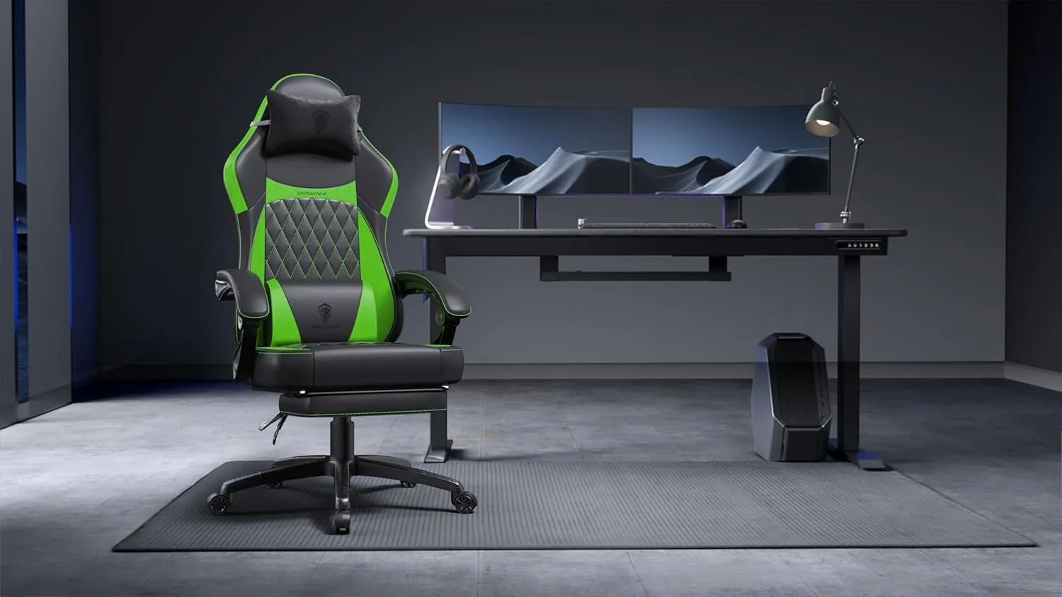 Dowinx Gaming Chair with Pocket Spring Cushion, Ergonomic Computer Chair with Massage Lumbar and Footrest for Adults, High Back Game Chair Leather for Office Gaming 300LBS, Green New