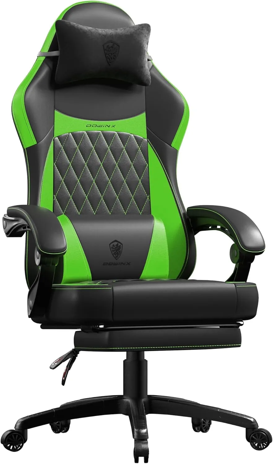 Dowinx Gaming Chair with Pocket Spring Cushion, Ergonomic Computer Chair with Massage Lumbar and Footrest for Adults, High Back Game Chair Leather for Office Gaming 300LBS, Green New
