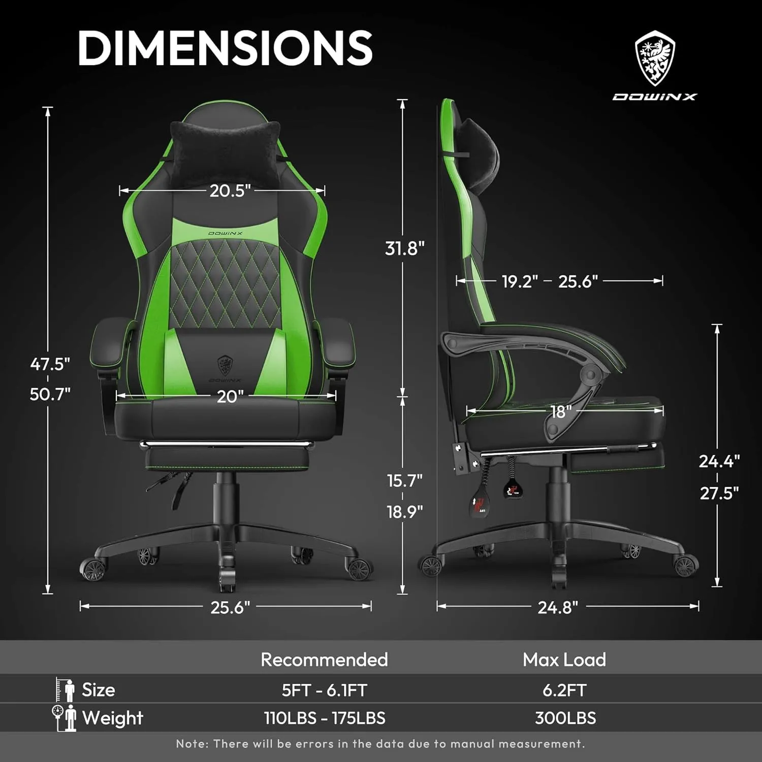 Dowinx Gaming Chair with Pocket Spring Cushion, Ergonomic Computer Chair with Massage Lumbar and Footrest for Adults, High Back Game Chair Leather for Office Gaming 300LBS, Green New