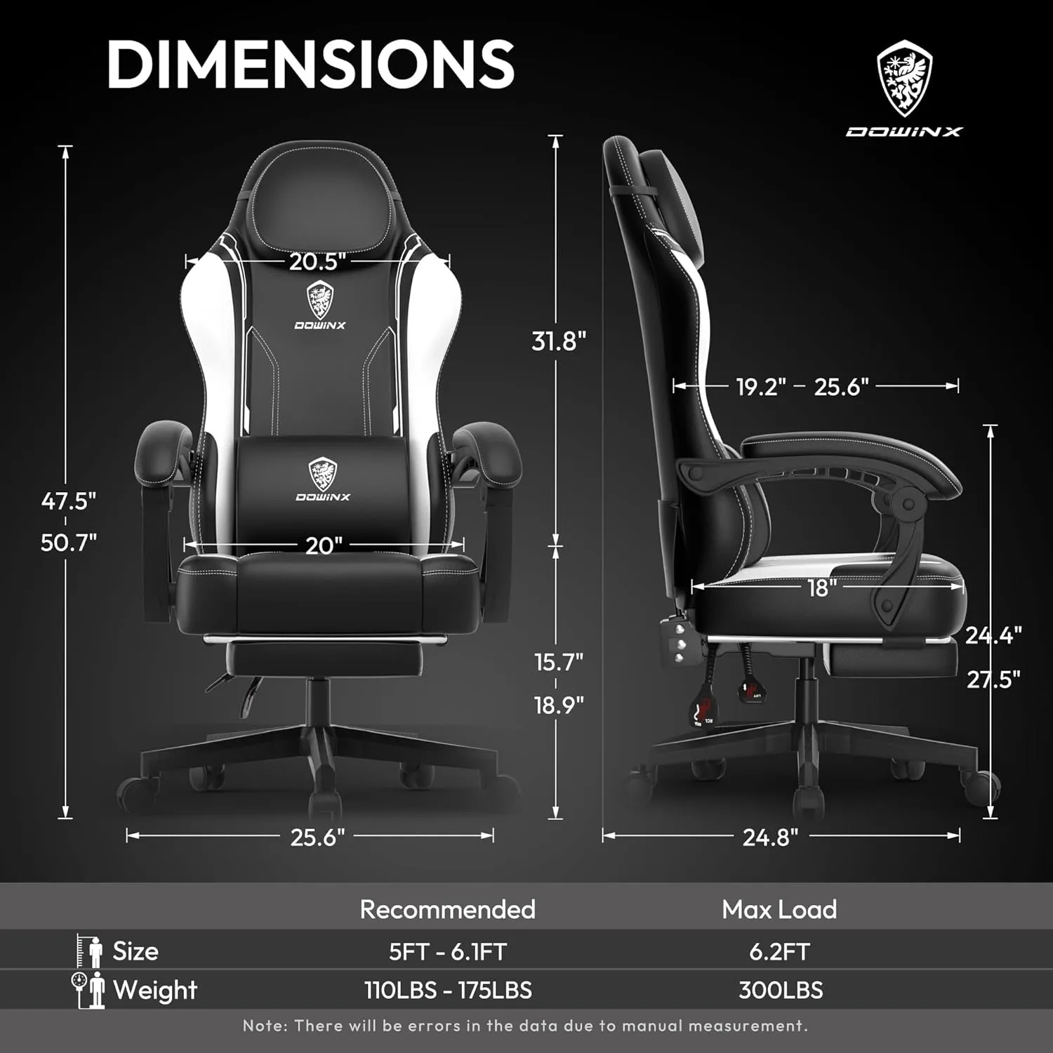 Dowinx Gaming Chair with Pocket Spring Cushion for Adults, Ergonomic Computer Chair with Footrest and Massage Lumbar Support, High Back Leather Game Chair for Office, Gaming, 300LBS, White