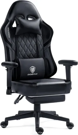 Dowinx Gaming Chair with Pocket Spring Cushion, Massage Gamer Chair Pu Leather with Lumbar Support, Ergonomic Computer Office with Footrest 300lbs for Adult, Black