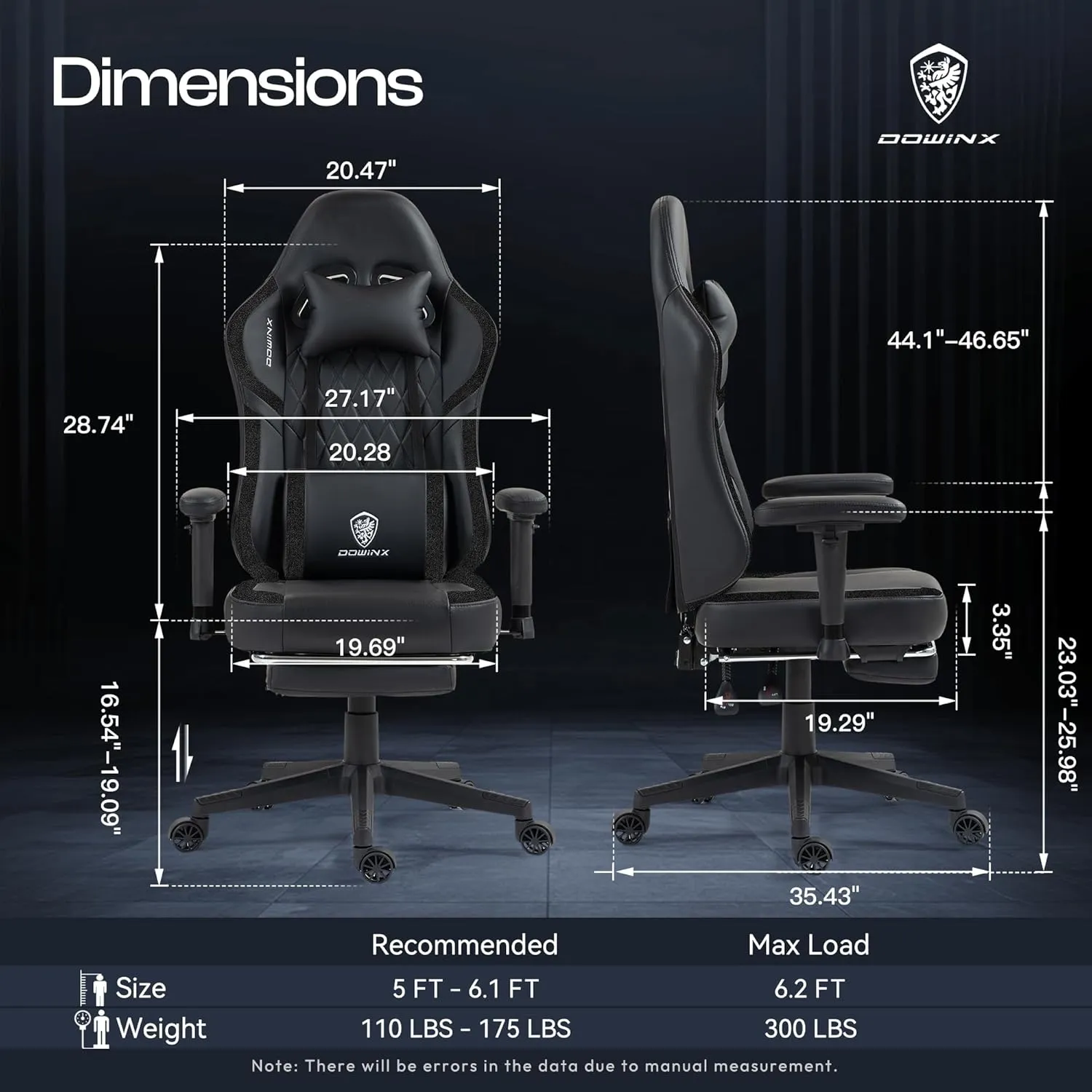 Dowinx Gaming Chair with Pocket Spring Cushion, Massage Gamer Chair Pu Leather with Lumbar Support, Ergonomic Computer Office with Footrest 300lbs for Adult, Black