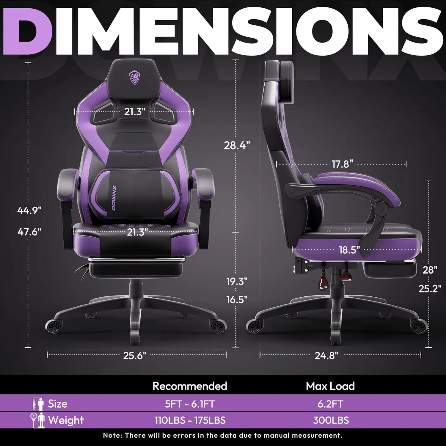 Dowinx PU Leather Gaming Chair with Footrest, Big and Tall Ergonomic Computer Chair with Lumbar Support, Wide Back Gamer Chair for Heavy People, Purple