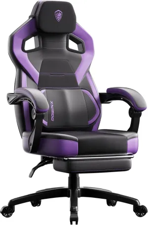 Dowinx PU Leather Gaming Chair with Footrest, Big and Tall Ergonomic Computer Chair with Lumbar Support, Wide Back Gamer Chair for Heavy People, Purple