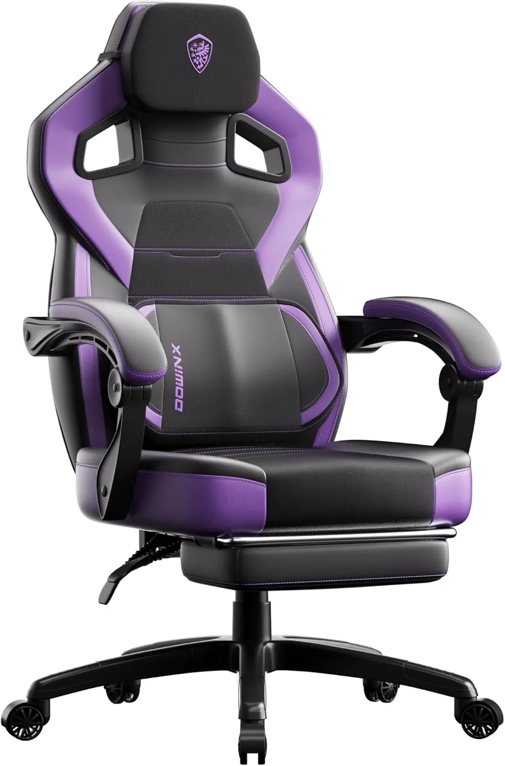 Dowinx PU Leather Gaming Chair with Footrest, Big and Tall Ergonomic Computer Chair with Lumbar Support, Wide Back Gamer Chair for Heavy People, Purple