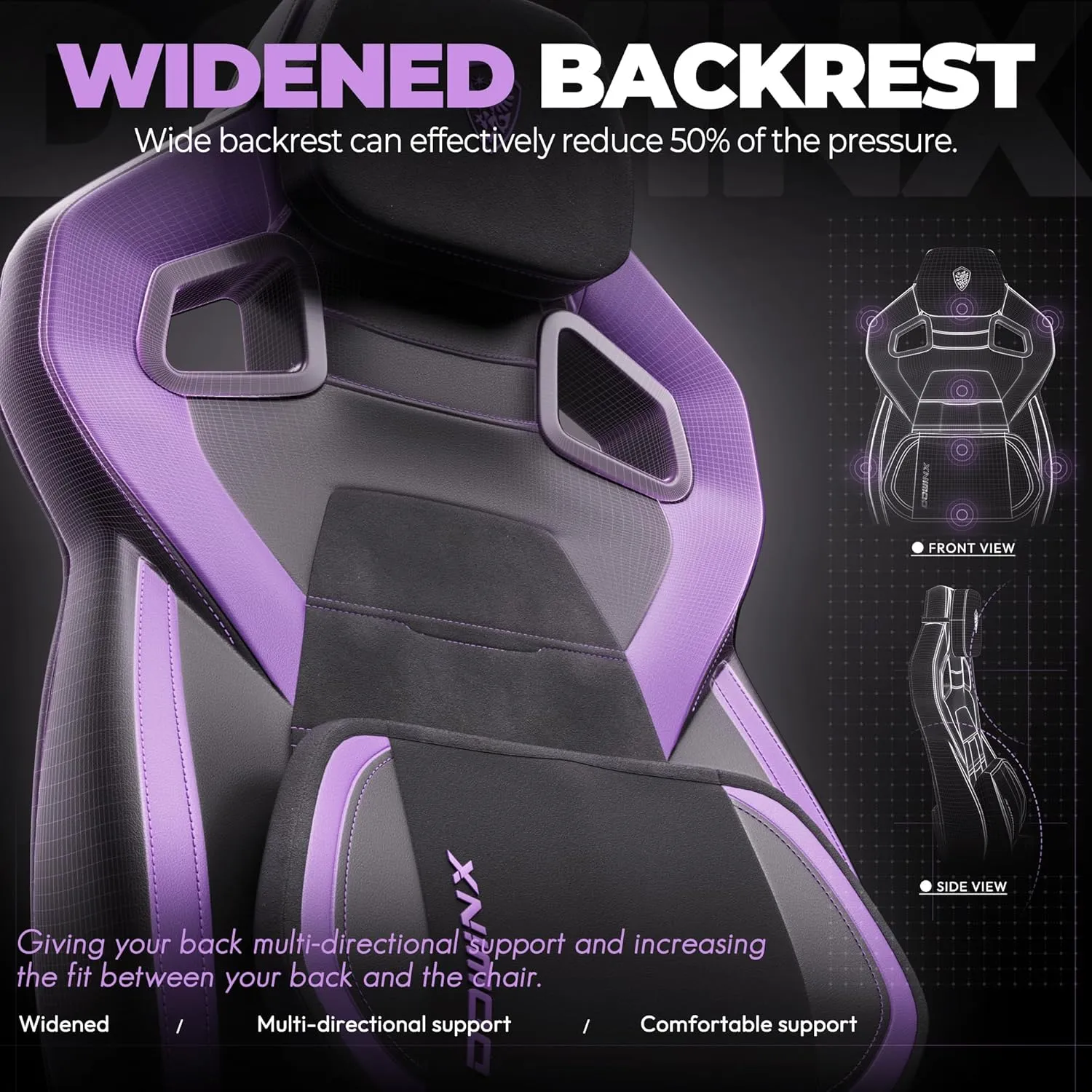 Dowinx PU Leather Gaming Chair with Footrest, Big and Tall Ergonomic Computer Chair with Lumbar Support, Wide Back Gamer Chair for Heavy People, Purple