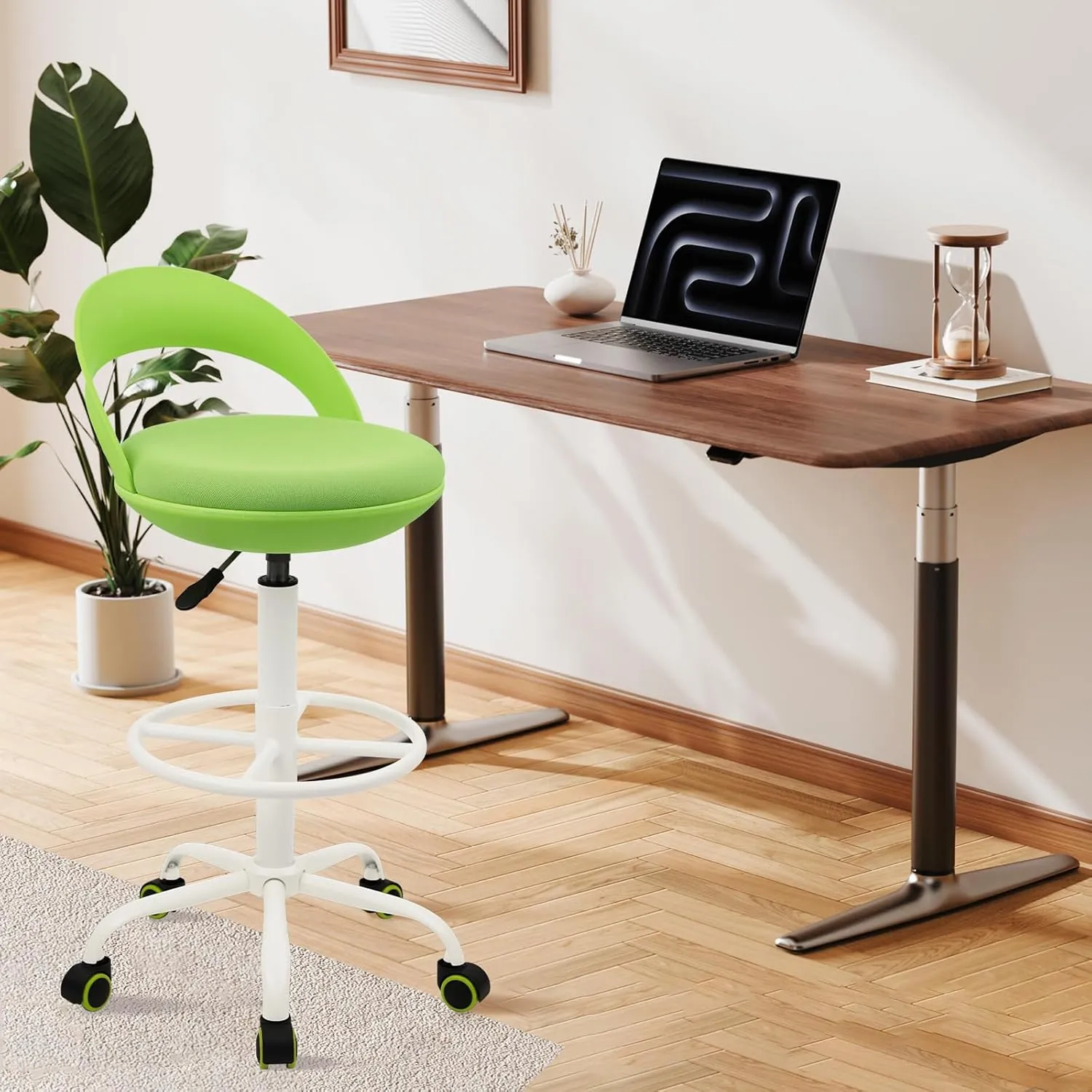 Drafting Chair Rolling Stool Esthetician Chairs with Footrest Backrest Ergonomic Stools Swivel Adjustable Height for Salon Tattoo Spa Medical Dentist Clinic (Green,2pack)
