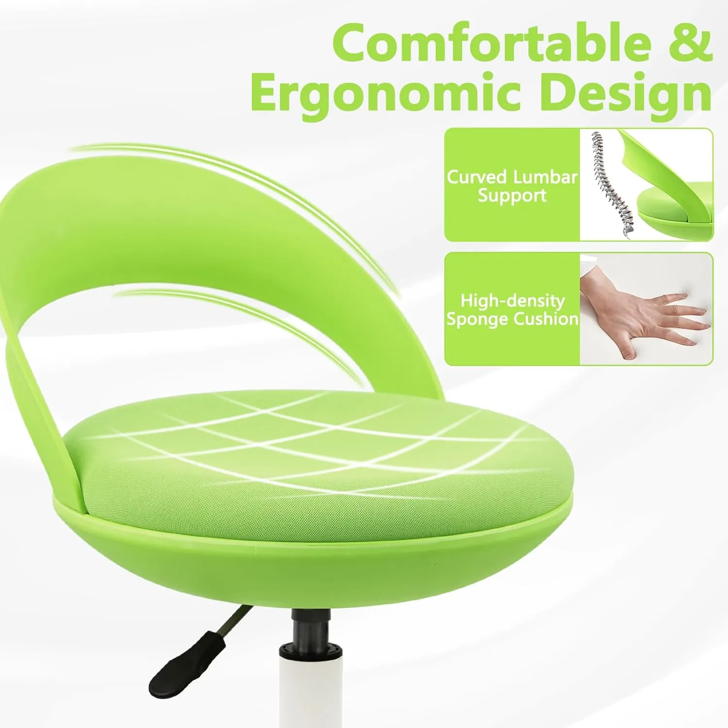 Drafting Chair Rolling Stool Esthetician Chairs with Footrest Backrest Ergonomic Stools Swivel Adjustable Height for Salon Tattoo Spa Medical Dentist Clinic (Green,2pack)