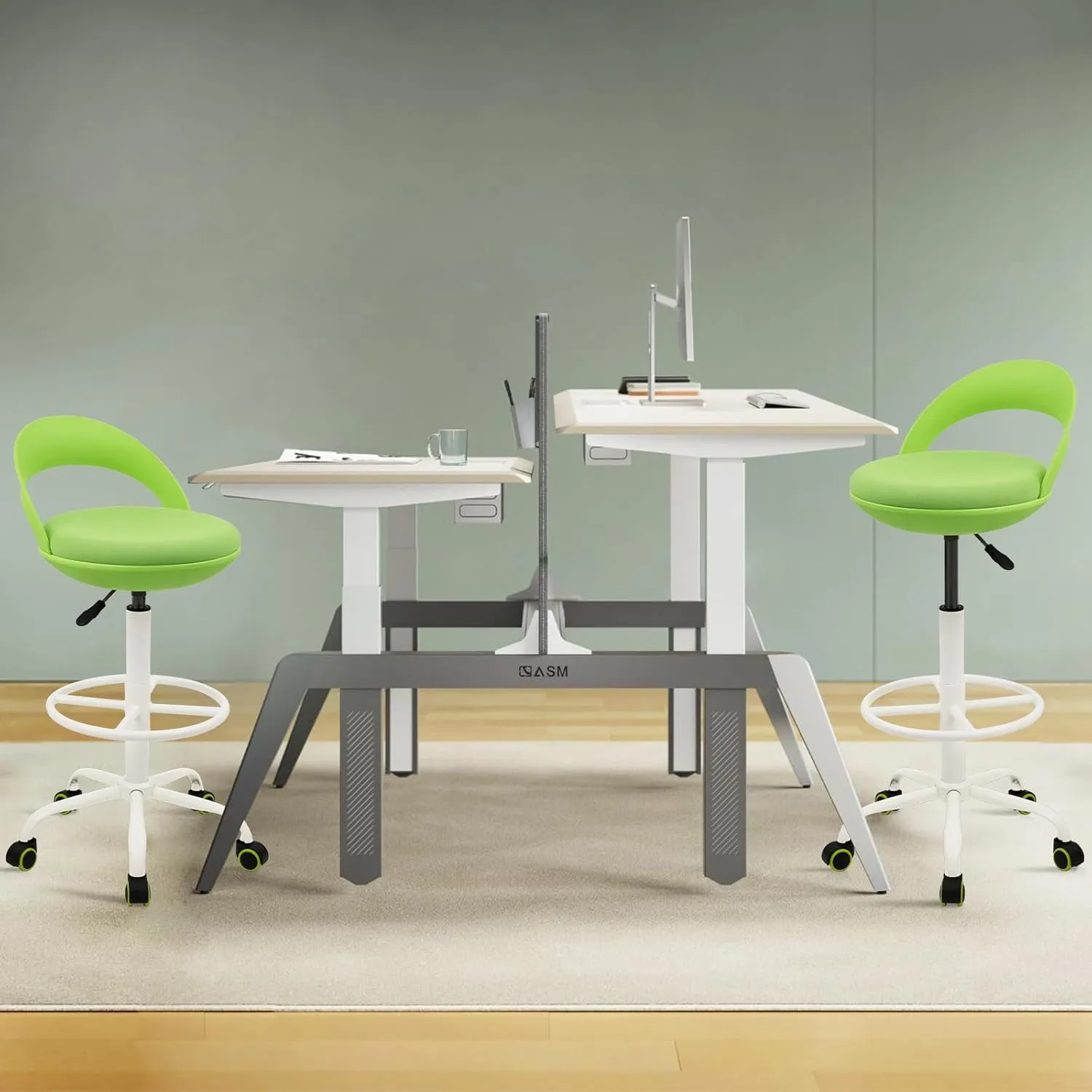 Drafting Chair Rolling Stool Esthetician Chairs with Footrest Backrest Ergonomic Stools Swivel Adjustable Height for Salon Tattoo Spa Medical Dentist Clinic (Green,2pack)