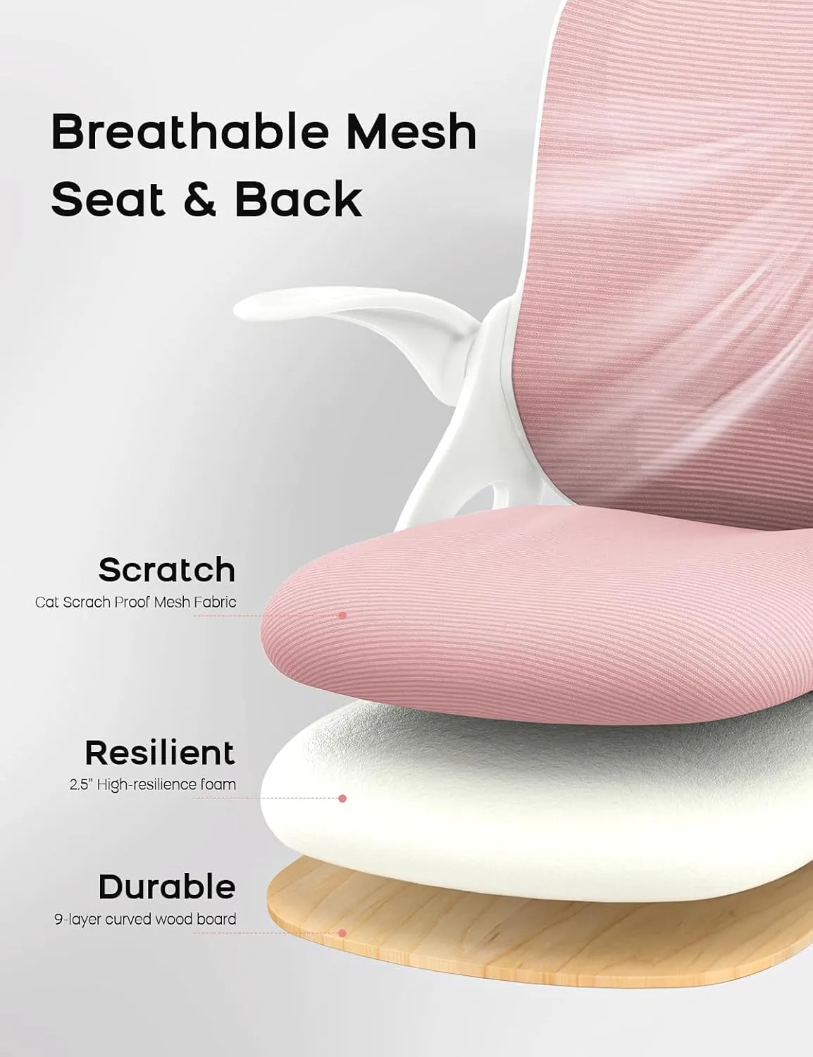 Drafting Chair,Tall and Standing Desk Chair with Flip-up Armrests, Ergonomic Comfy Lumbar Support and Adjustable Footrest Ring Office/Computer Chair (White-Pink)