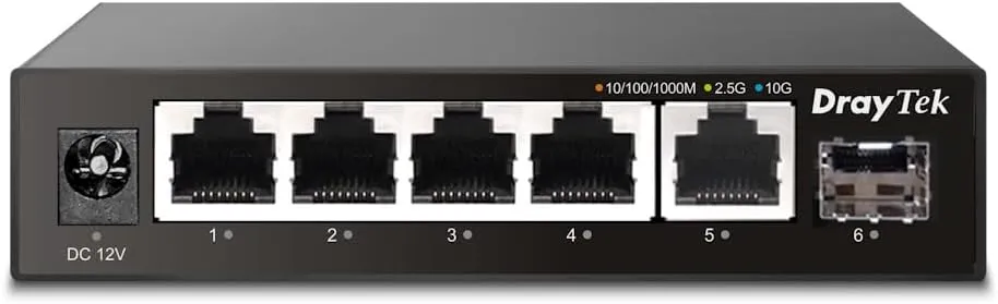 DrayTek VigorSwitch Q60x Multi-gig High Performance Unmanaged Switch, 5 x 2.5 GbE Ports, 1 x 10Gbps SFP  Uplink