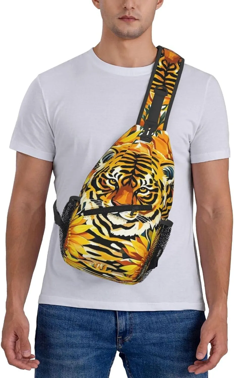 Dreamy Tiger Sunflower Crossbody Bags Cross Chest Bag Adjustable Sling Backpack for Women Men