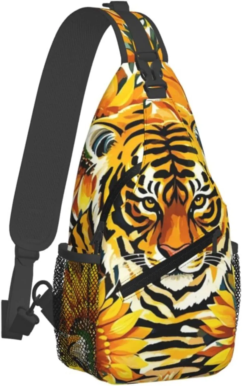 Dreamy Tiger Sunflower Crossbody Bags Cross Chest Bag Adjustable Sling Backpack for Women Men