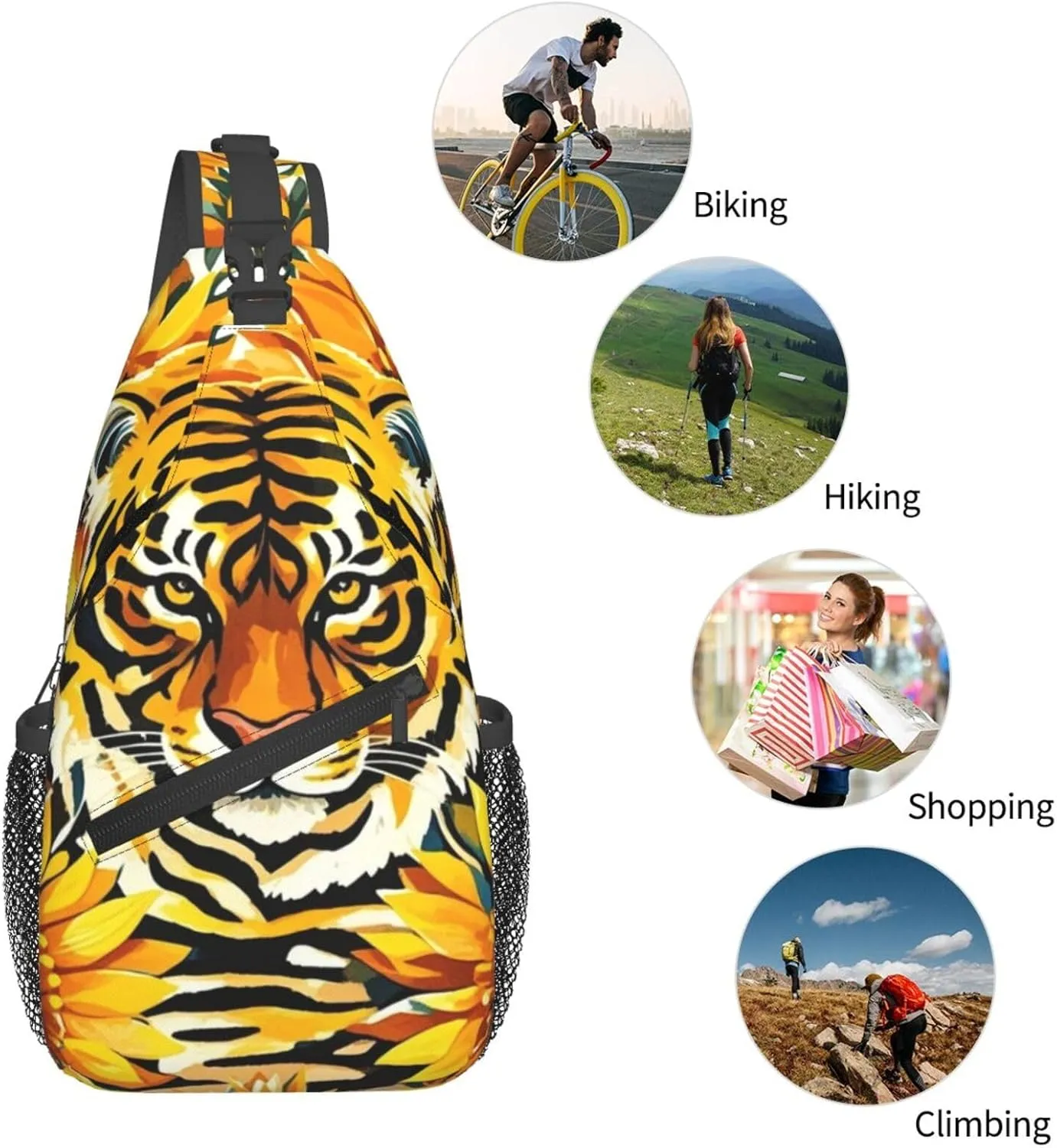 Dreamy Tiger Sunflower Crossbody Bags Cross Chest Bag Adjustable Sling Backpack for Women Men