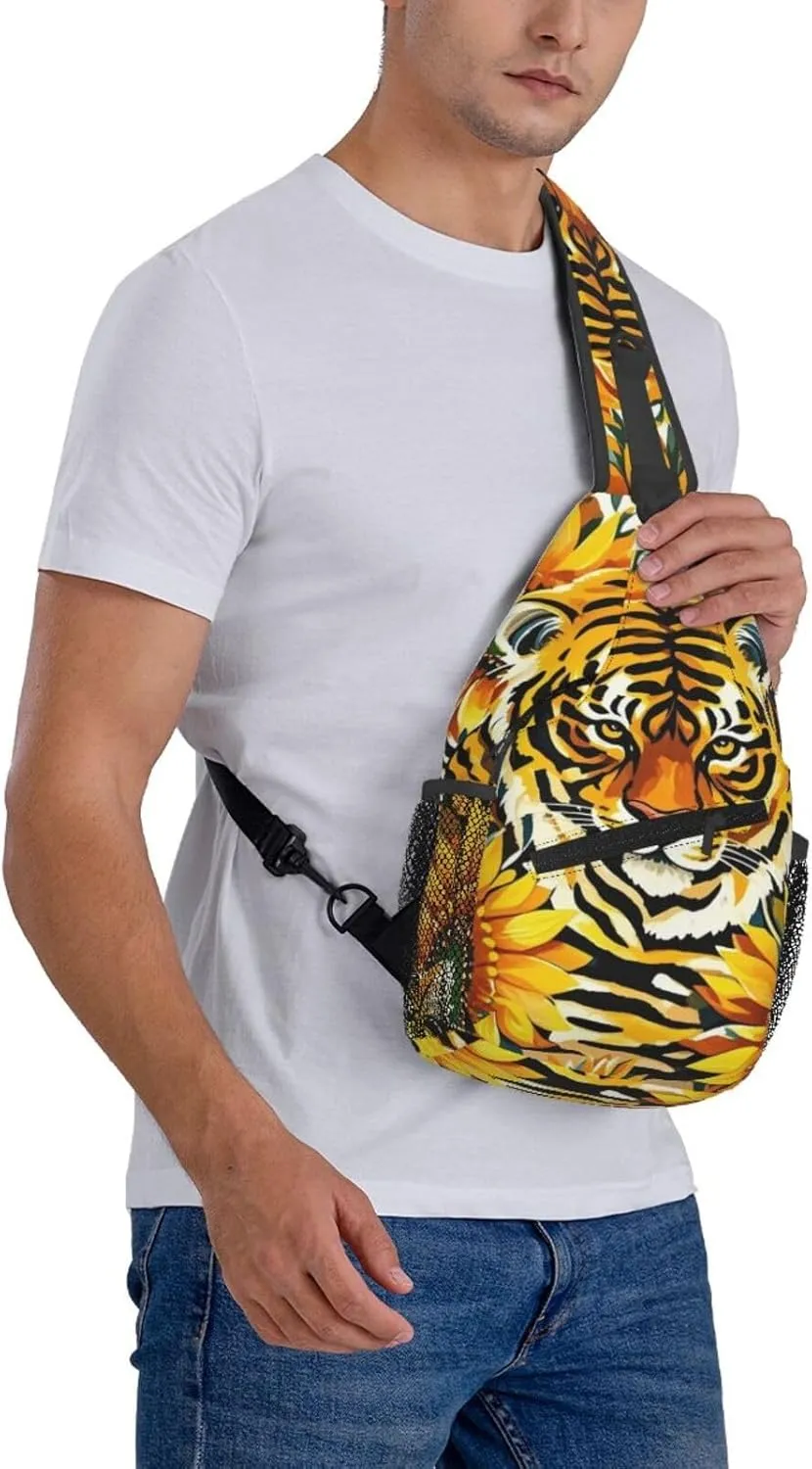 Dreamy Tiger Sunflower Crossbody Bags Cross Chest Bag Adjustable Sling Backpack for Women Men