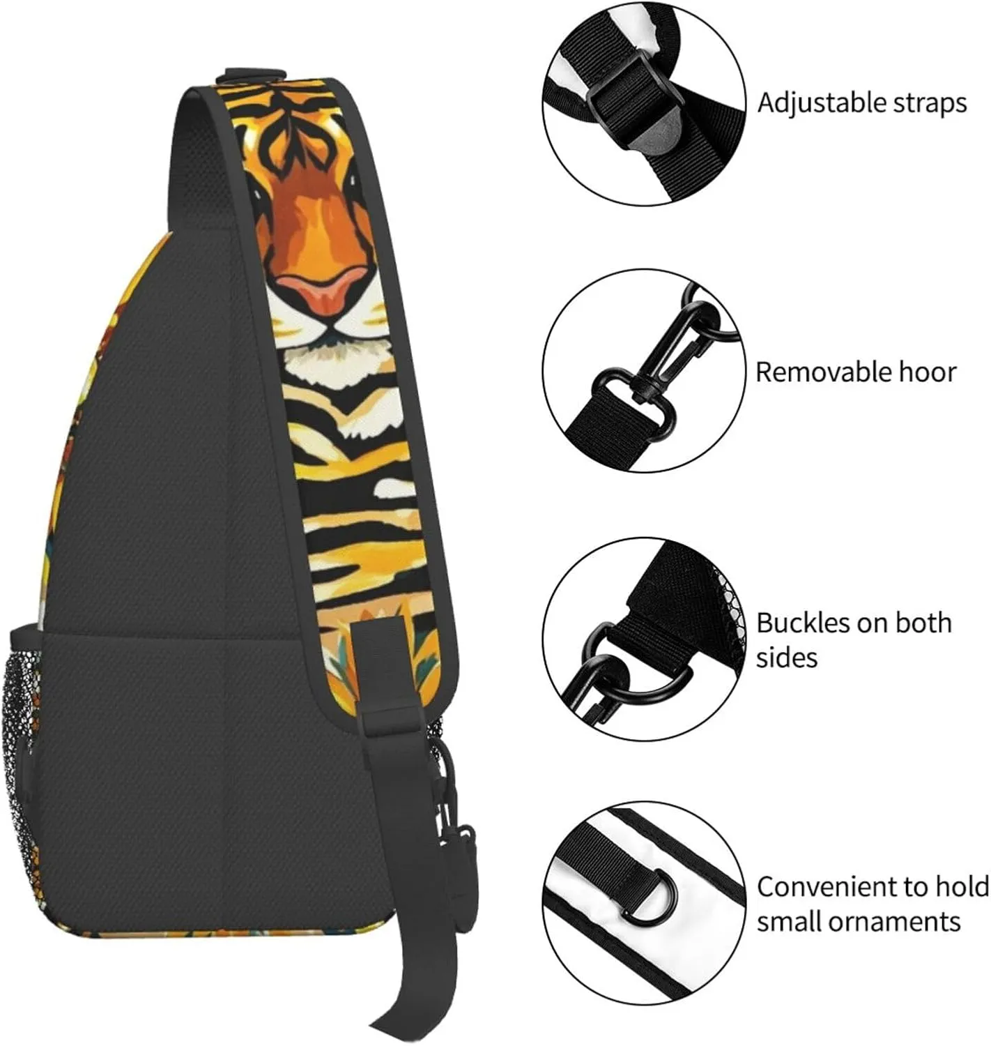Dreamy Tiger Sunflower Crossbody Bags Cross Chest Bag Adjustable Sling Backpack for Women Men
