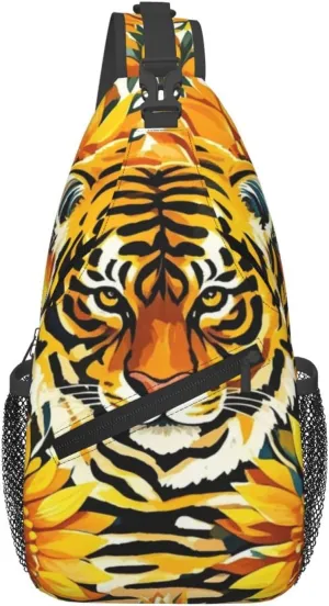 Dreamy Tiger Sunflower Crossbody Bags Cross Chest Bag Adjustable Sling Backpack for Women Men