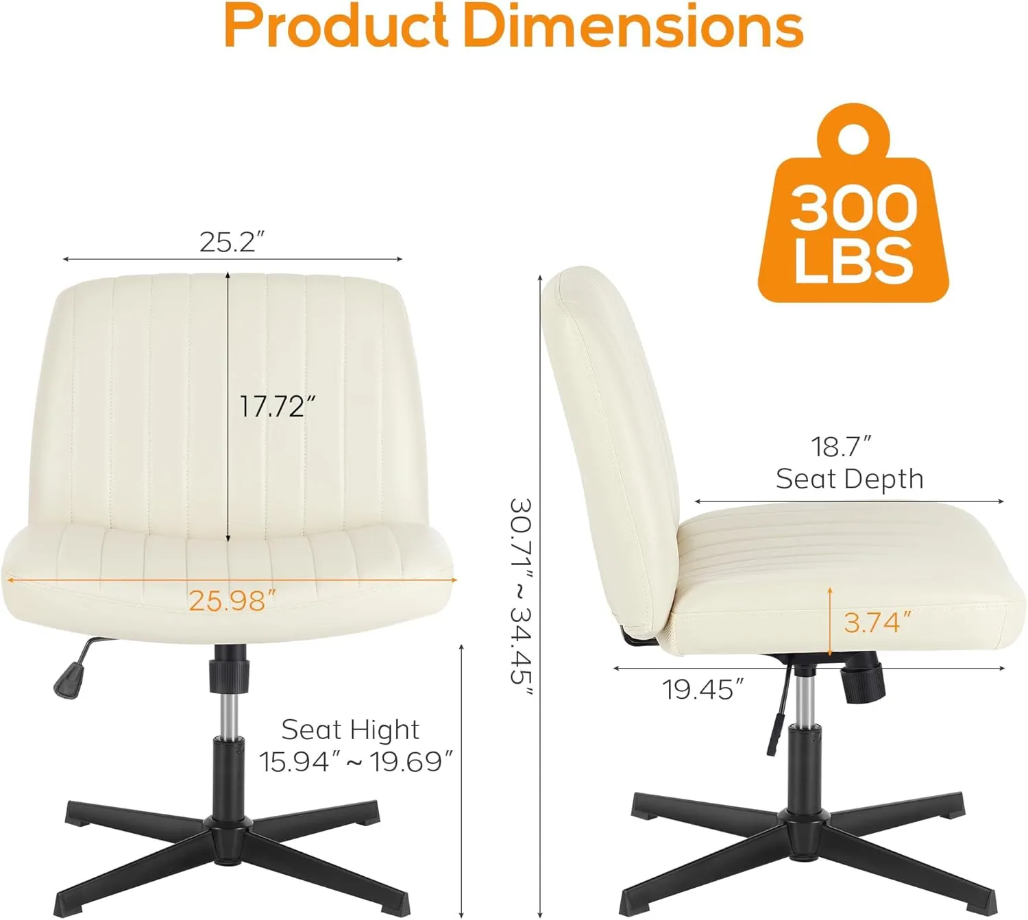 DUMOS Criss Cross Chair Legged Office Wide Comfy Desk Seat, No Wheels Armless Computer Task Seating, Swivel Vanity Home Height Adjustable
